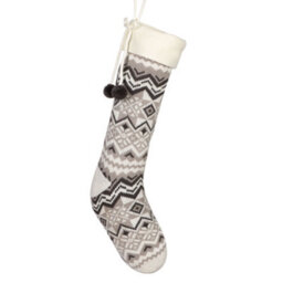 Dibor Grey And White Fair Isle Zig Zag Xmas Gift Decoration Christmas Stocking For Kids - thumbnail 2