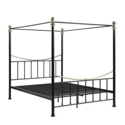 OAT Home Marylebone Black & Brass Four Poster Metal Bed Frame - Double - thumbnail 7