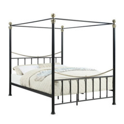 OAT Home Marylebone Black & Brass Four Poster Metal Bed Frame - Double - thumbnail 5