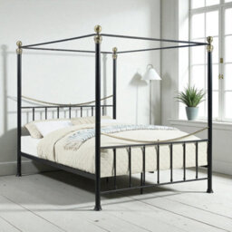 OAT Home Marylebone Black & Brass Four Poster Metal Bed Frame - Double