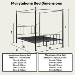 OAT Home Marylebone Black & Brass Four Poster Metal Bed Frame - Double - thumbnail 9