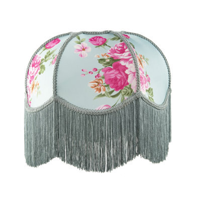 Happy Homewares Duck Egg And Pink Rose Victorian Lamp Shade With Embroidered Trims - image 1