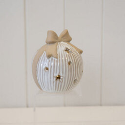 Medium Led Ceramic Bauble With Bow Topper - thumbnail 3