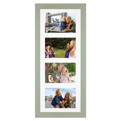 AK Frames 50X20Cm Green Modern Multi Photo Frame With White Mount - Holds 4 Apertures (4X) 6X4 Photos - image 1