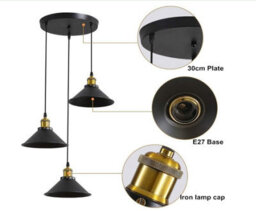 3Way Pendant Light Fixtures Hanging Pendant Lighting Ceiling Lamp E27 Black - thumbnail 6