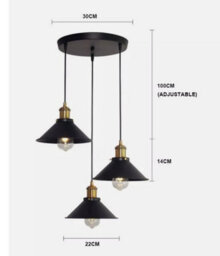 3Way Pendant Light Fixtures Hanging Pendant Lighting Ceiling Lamp E27 Black - thumbnail 2