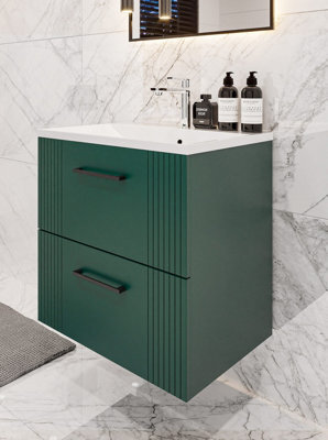 600mm Wall Hung Green Bathroom Vanity Unit With Basin And Drawers - image 1