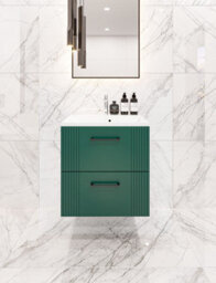 600mm Wall Hung Green Bathroom Vanity Unit With Basin And Drawers - thumbnail 2
