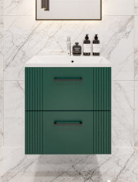 600mm Wall Hung Green Bathroom Vanity Unit With Basin And Drawers - thumbnail 3