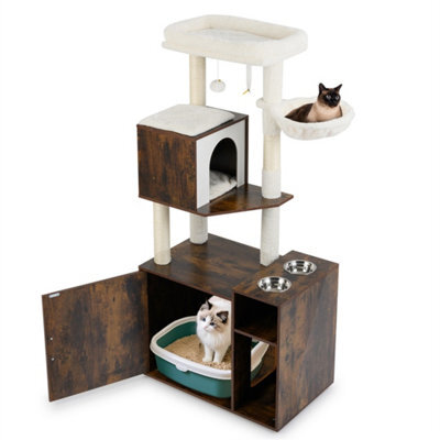 Cat Litter Box Enclosure Cat Climbing Tower W/sisal Scratching Post - image 1