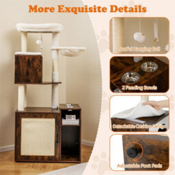 Cat Litter Box Enclosure Cat Climbing Tower W/sisal Scratching Post - thumbnail 3