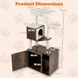 Cat Litter Box Enclosure Cat Climbing Tower W/sisal Scratching Post - thumbnail 2