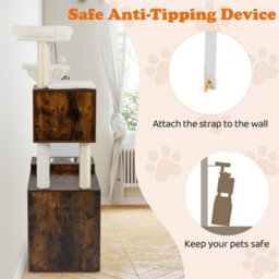 Cat Litter Box Enclosure Cat Climbing Tower W/sisal Scratching Post - thumbnail 4