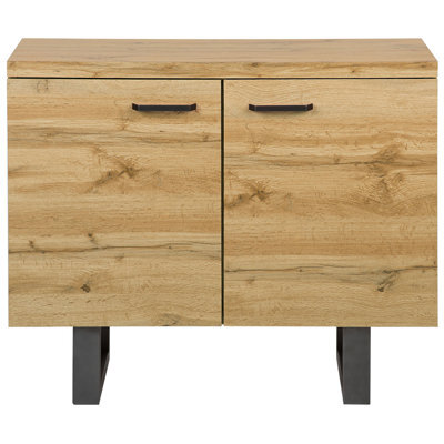 Beliani Home Sideboard 2 Door Light Brown With Grey Sled Base And Aluminium Handles, W94 X D42 X H79Cm - image 1