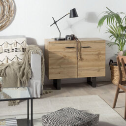 Beliani Home Sideboard 2 Door Light Brown With Grey Sled Base And Aluminium Handles, W94 X D42 X H79Cm - thumbnail 2