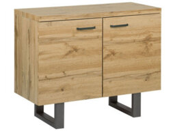 Beliani Home Sideboard 2 Door Light Brown With Grey Sled Base And Aluminium Handles, W94 X D42 X H79Cm - thumbnail 3