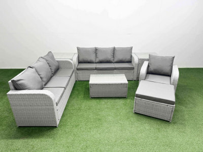 Fimous 8 Seater Poly Rattan Outdoor Garden Furniture Sofa Set 3 Seater Sofa Big Footstool 2 Side Table - image 1