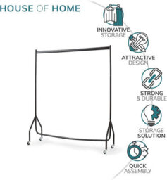 House Of Home Extra Strong Heavy Duty Black Metal 4Ft Long X 5Ft Tall Clothes Rail Stand - thumbnail 7