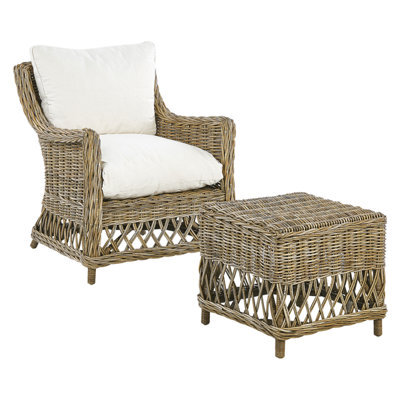 Beliani Garden Armchair Ribolla With Footstool Rattan Natural - image 1