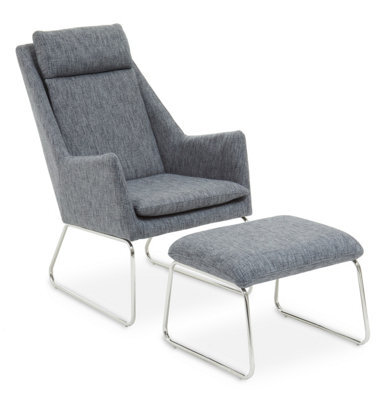 Orsina Grey Fabric Chair With Foot Stool Ottoman, Steel Frame Highback Accent Chair For Office, Lounge, Living Room - image 1