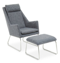 Orsina Grey Fabric Chair With Foot Stool Ottoman, Steel Frame Highback Accent Chair For Office, Lounge, Living Room