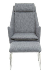 Orsina Grey Fabric Chair With Foot Stool Ottoman, Steel Frame Highback Accent Chair For Office, Lounge, Living Room - thumbnail 2
