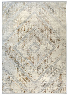 The Rugs Abstract Collection Vintage Design Rug In Cream And Ochre  D176F - image 1