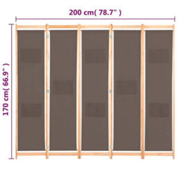Walplus 5-Panel Room Divider Brown 200X170X4 Cm Fabric - thumbnail 8