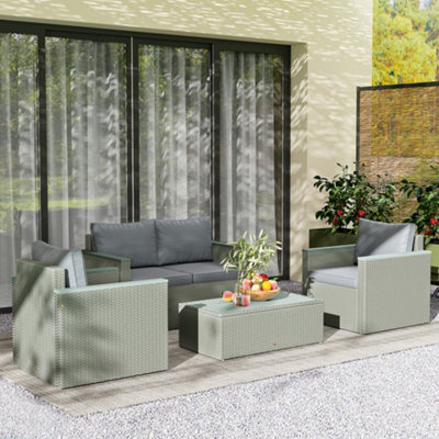 Outsunny 4 Piece Rattan Garden Furniture Set With Cushions, Light Grey - image 1
