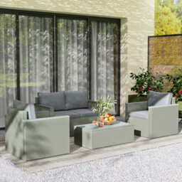 Outsunny 4 Piece Rattan Garden Furniture Set With Cushions, Light Grey - thumbnail 1