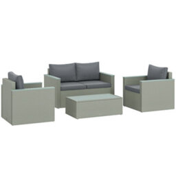 Outsunny 4 Piece Rattan Garden Furniture Set With Cushions, Light Grey - thumbnail 2