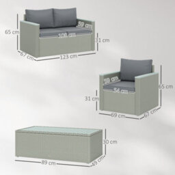 Outsunny 4 Piece Rattan Garden Furniture Set With Cushions, Light Grey - thumbnail 3