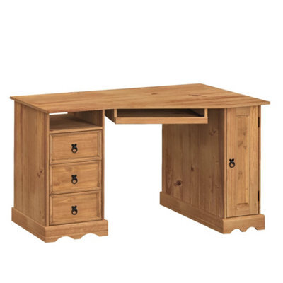 Corner Computer Desk Office Table Mexican Solid Wood Pine Wooden Mercers - image 1