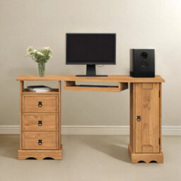 Corner Computer Desk Office Table Mexican Solid Wood Pine Wooden Mercers - thumbnail 5