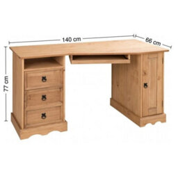 Corner Computer Desk Office Table Mexican Solid Wood Pine Wooden Mercers - thumbnail 2