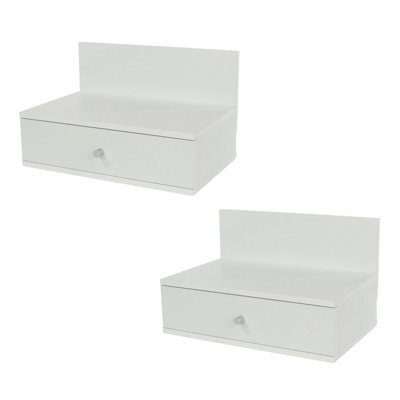 Core Products Pair Of Kelly White Wall-Mounted Bedside Cabinets With Drawer - Modern Floating Bedside Tables - image 1