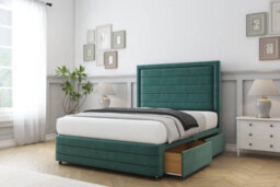 "Sloomy Ashford Emerald Plush Divan Bed Base 4 Drawers-54"" Floor Standing Headboard  12"" Footboard 4'6 Double" - thumbnail 4