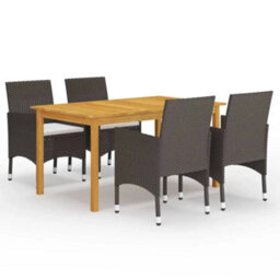 Berkfield 5 Piece Garden Dining Set With Cushions Brown - thumbnail 1