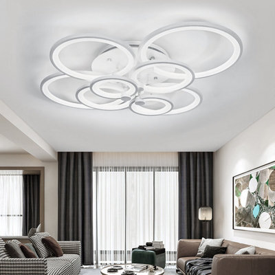 Darphe Nordic-Inspired 8-Ring Led Semi-Flush Mount Ceiling Light - Modern Metal & Acrylic Design, Cool White - image 1