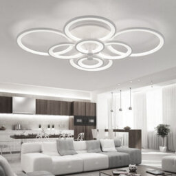 Darphe Nordic-Inspired 8-Ring Led Semi-Flush Mount Ceiling Light - Modern Metal & Acrylic Design, Cool White - thumbnail 2
