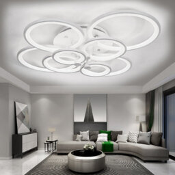 Darphe Nordic-Inspired 8-Ring Led Semi-Flush Mount Ceiling Light - Modern Metal & Acrylic Design, Cool White - thumbnail 3