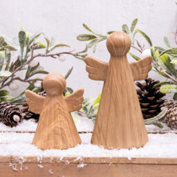Annibells  2 Porcelain Angels Carved Wood Effect Christmas Ornaments