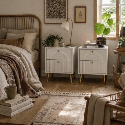Wyld Haus Leri Kama Set Of 2 White Bedside Tables 2 Drawers With Gold Handles - image 1