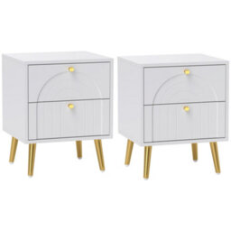 Wyld Haus Leri Kama Set Of 2 White Bedside Tables 2 Drawers With Gold Handles - thumbnail 2