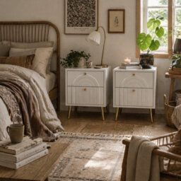 Wyld Haus Leri Kama Set Of 2 White Bedside Tables 2 Drawers With Gold Handles - thumbnail 1