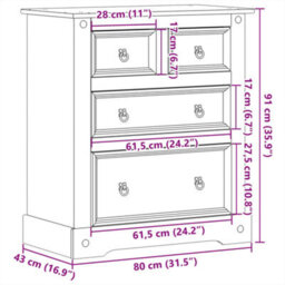 Berkfield Chest Of Drawers Corona 80X43X91 Cm Solid Wood Pine - thumbnail 9