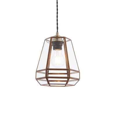 Anson Lighting Stairly 1Lt       Antique Solid Brass And Clear Glass Pendant Easyfit Unwired Shade Only