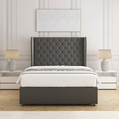 Bsspoke Amelia Divan Bed Set Grey Plush Velvet 54Inch Panel Headboard & Mattress No Drawers In 3Ft 4Ft 4Ft6 5Ft 6Ft - image 1