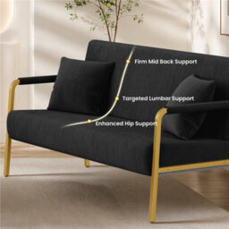 Yaheetech Corduroy Upholstered Loveseat Sofa With Gold-Tone Metal Arms And Legs, Black - thumbnail 5