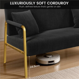 Yaheetech Corduroy Upholstered Loveseat Sofa With Gold-Tone Metal Arms And Legs, Black - thumbnail 6